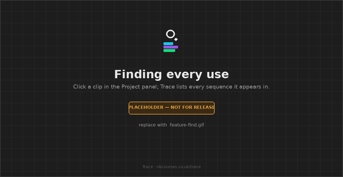 Selecting a clip in the Project panel and Trace immediately listing every sequence it appears in.